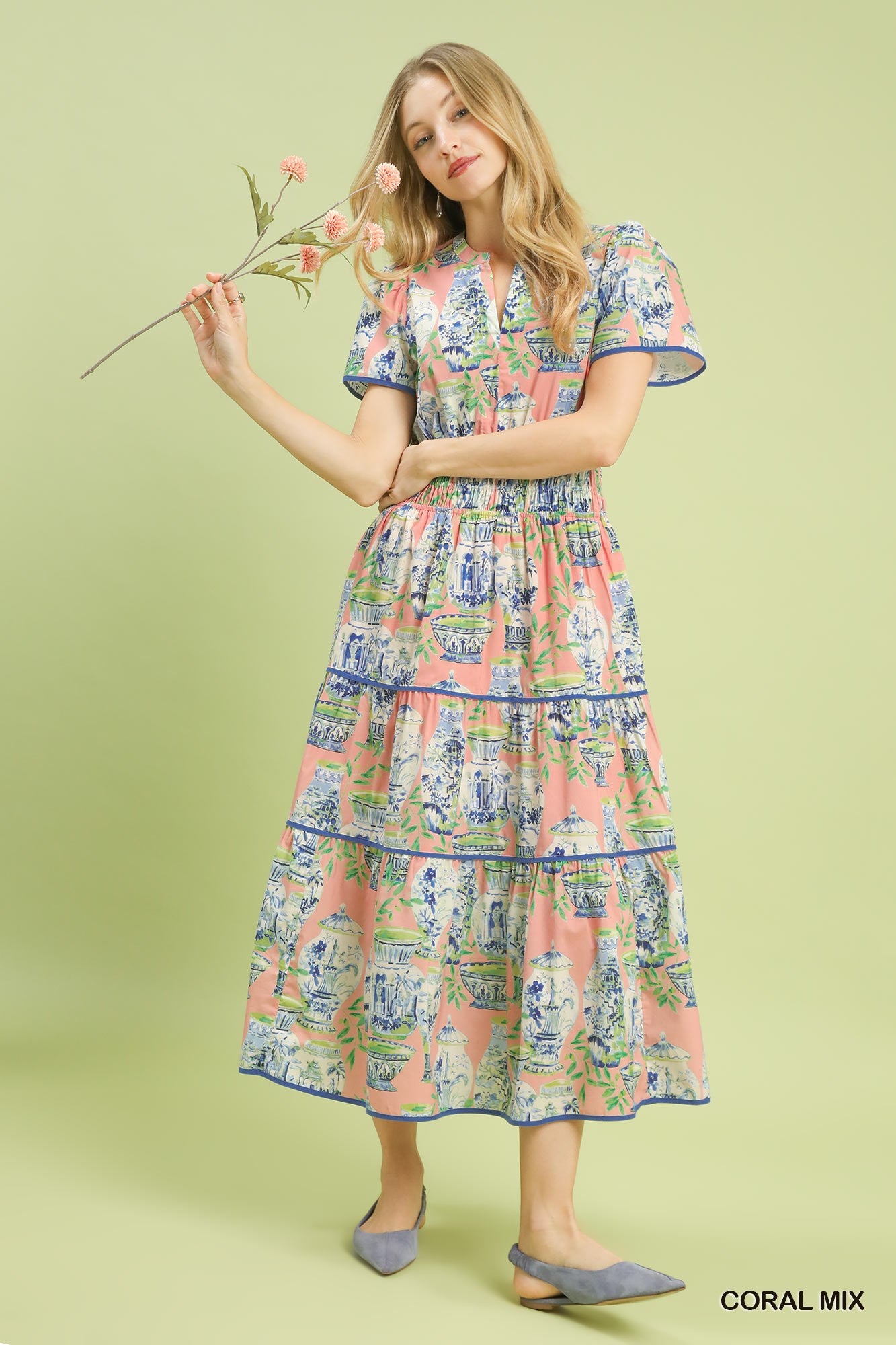 Abstract Print Tiered Midi Dress