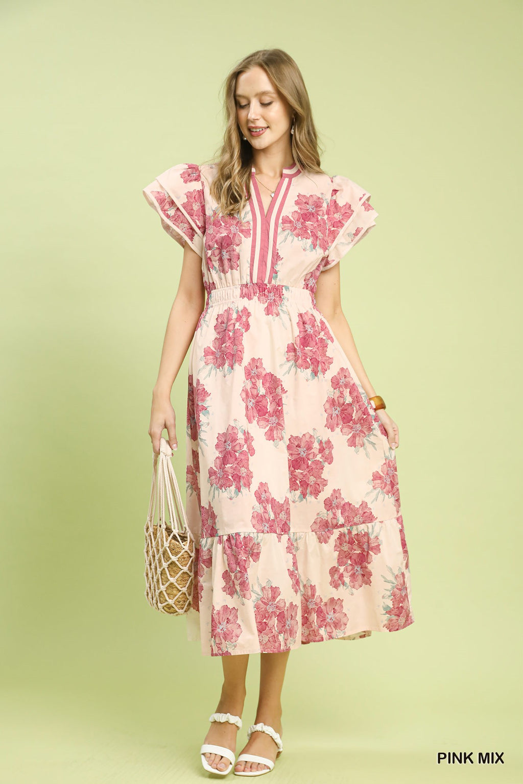 Floral Flutter Sleeve Midi Dress