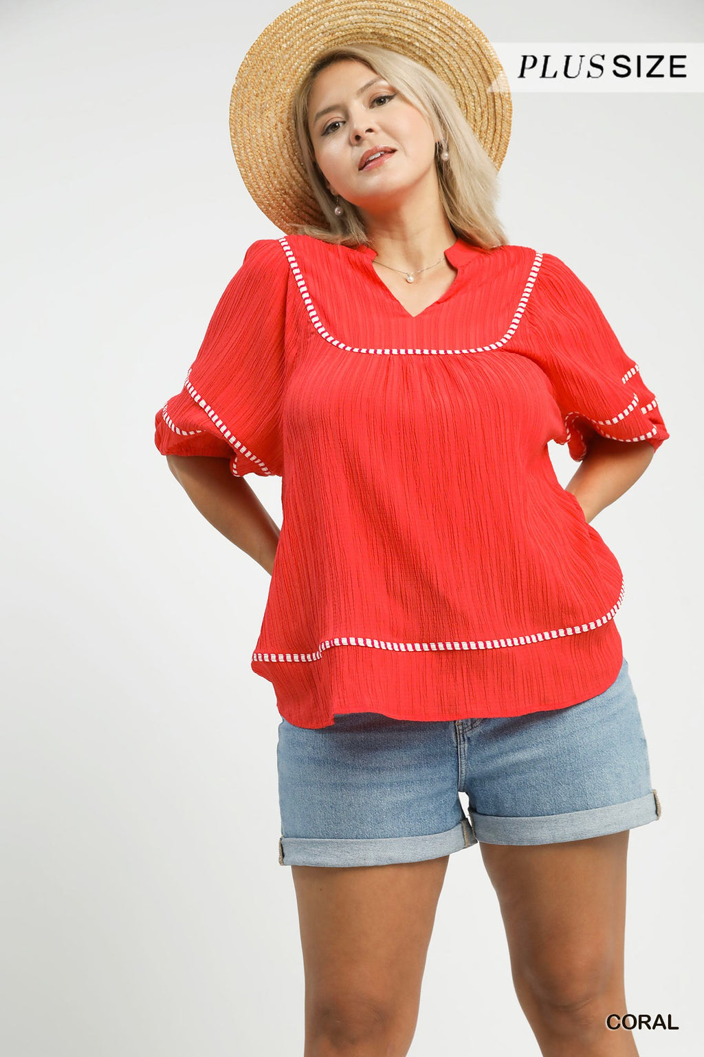 Textured Top with Contrast Trim