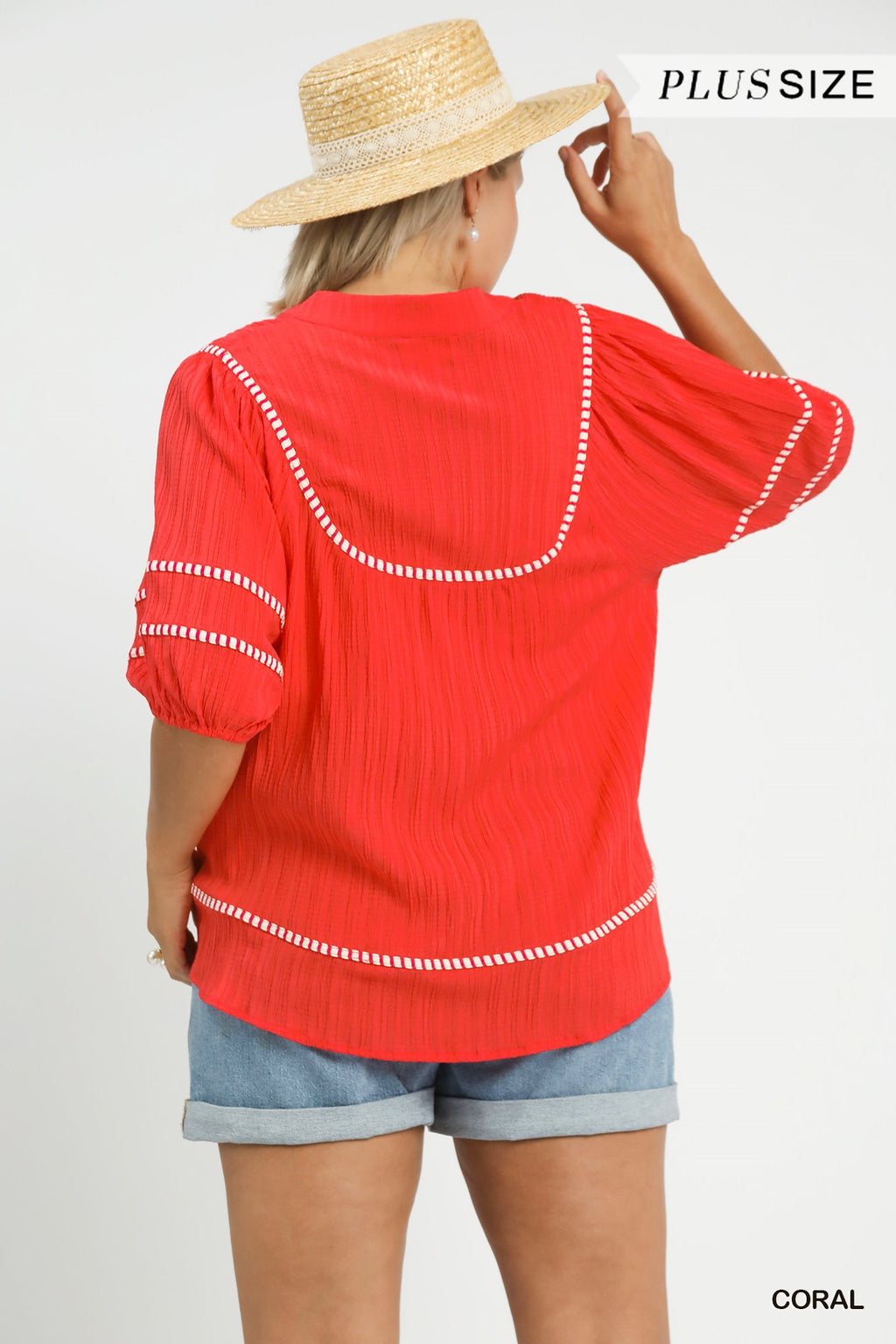 Textured Top with Contrast Trim