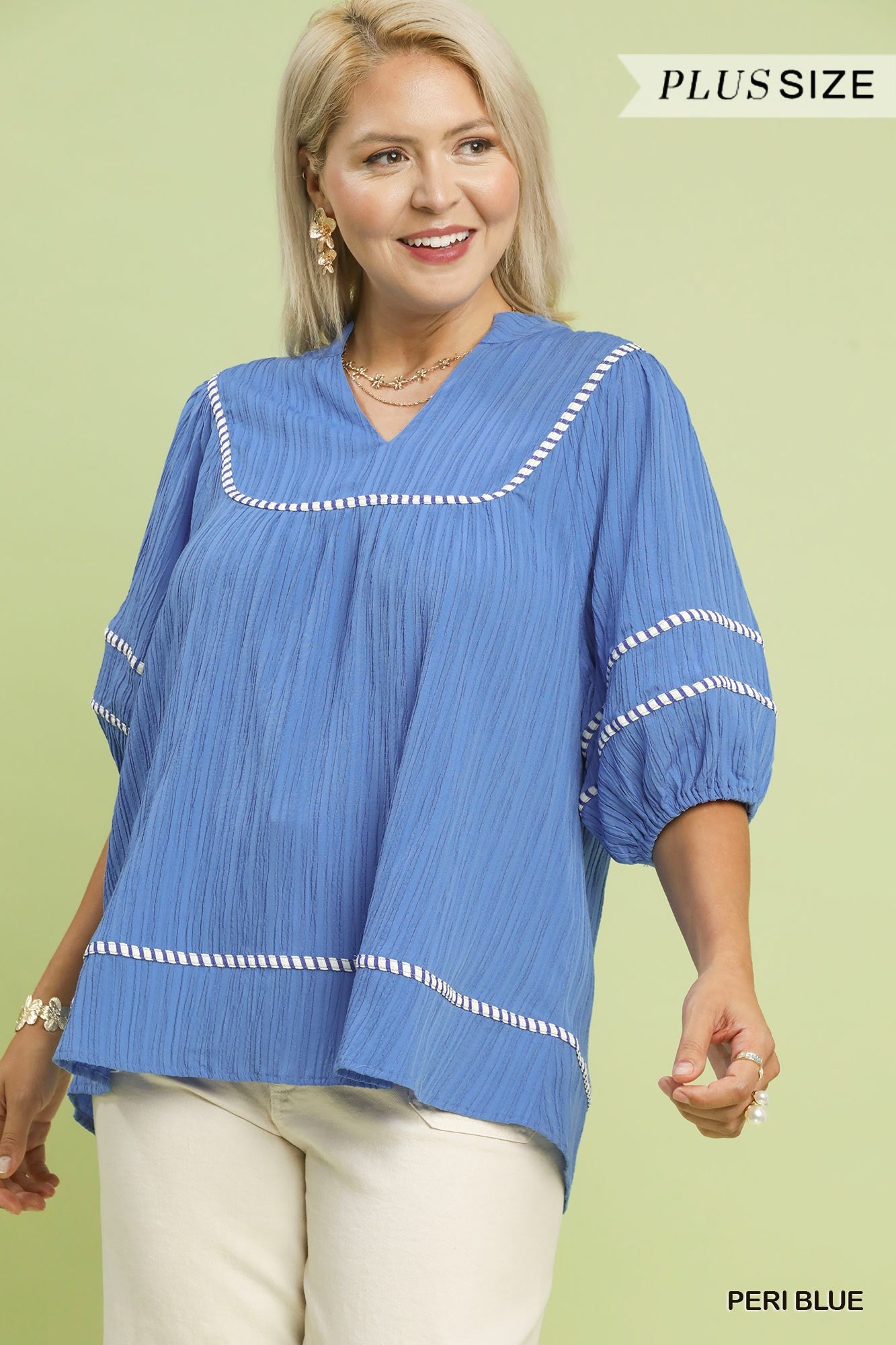 Textured Top with Contrast Trim