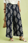 Abstract Print Wide Leg Pants: Navy