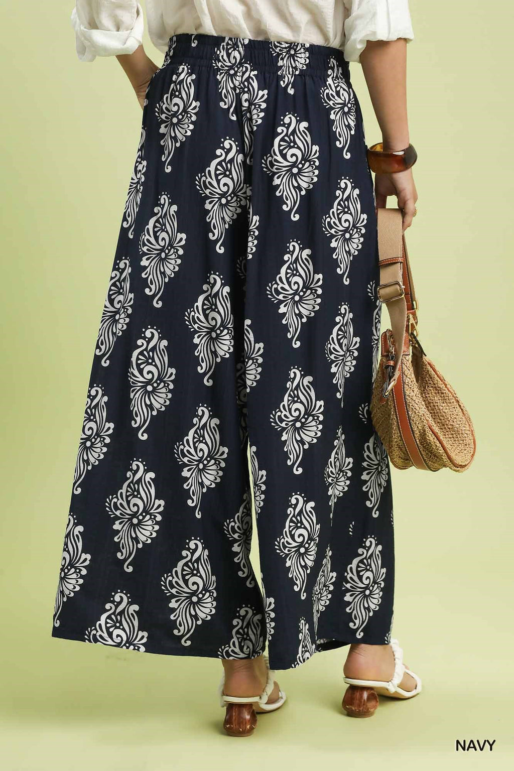 Abstract Print Wide Leg Pants: Navy