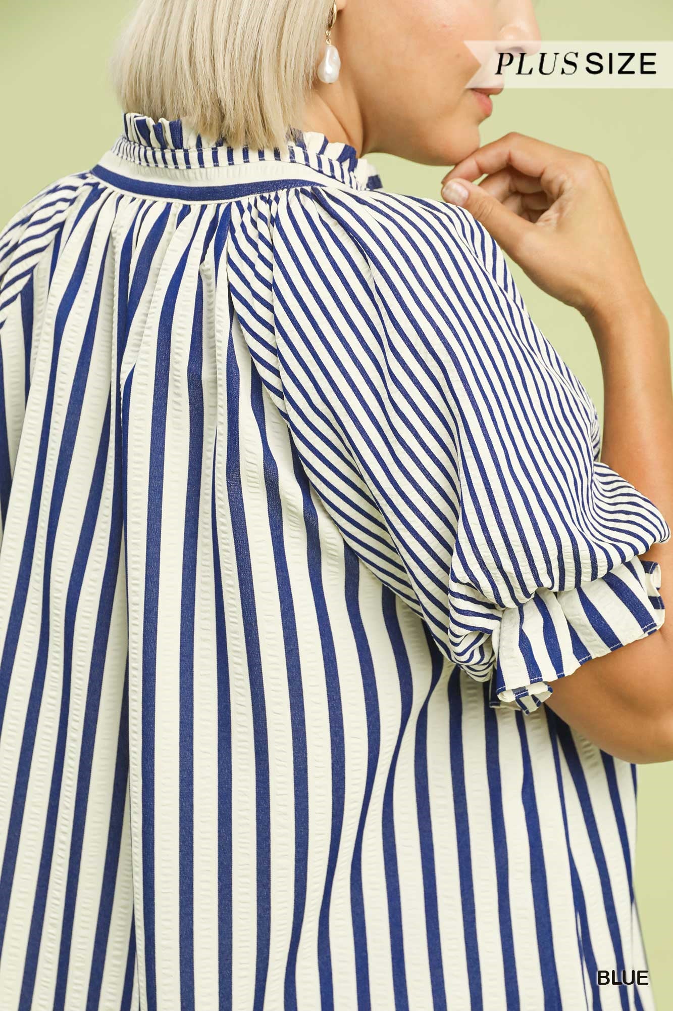 Striped V-Neck Top: Blue