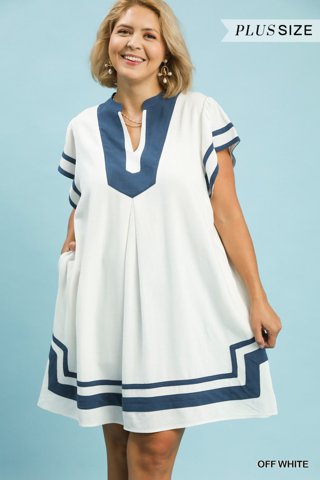Linen Contrast Trim Short Sleeve Dress