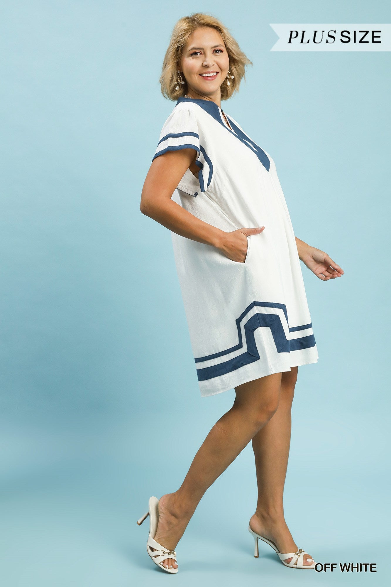 Linen Contrast Trim Short Sleeve Dress
