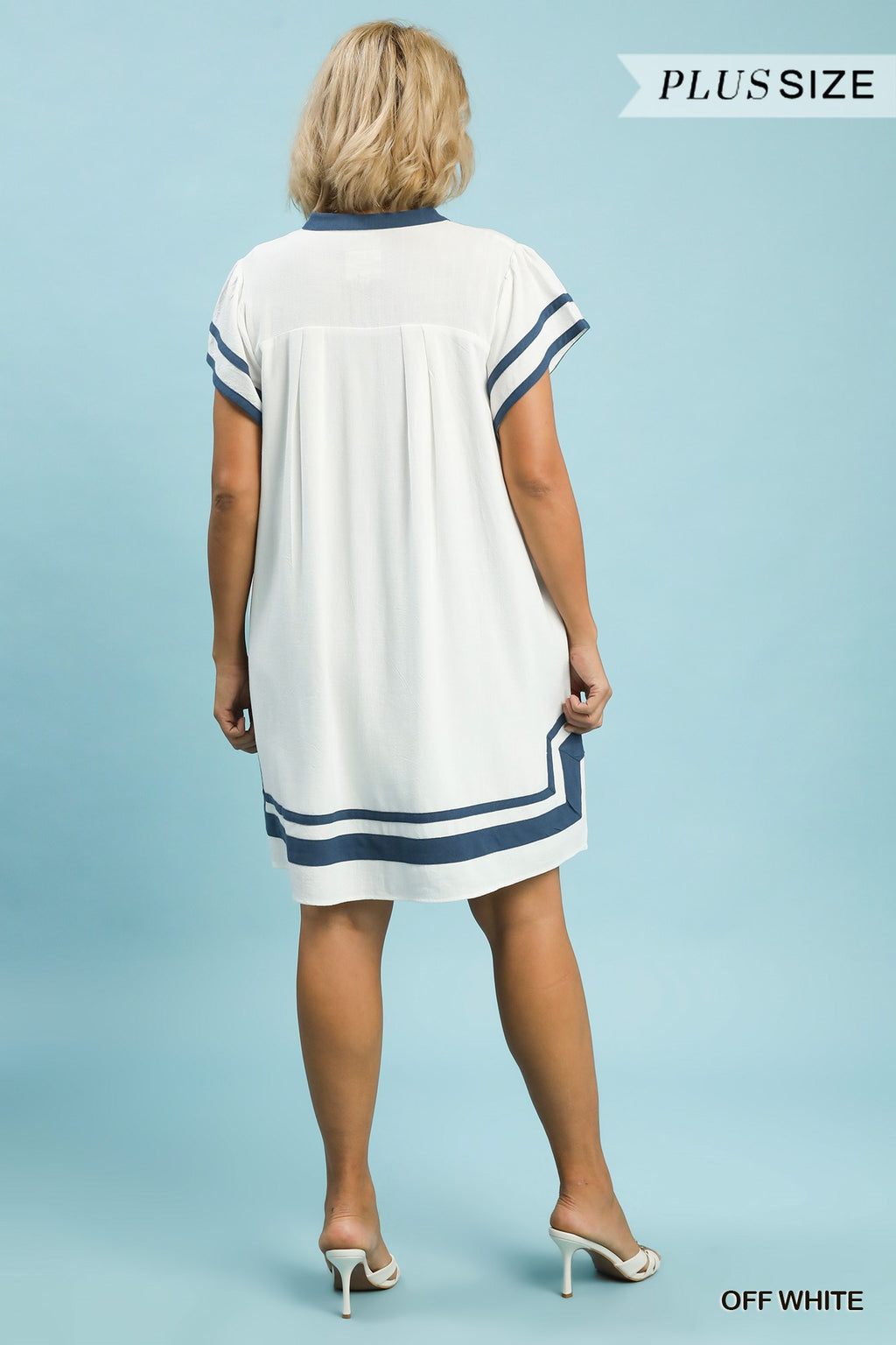 Linen Contrast Trim Short Sleeve Dress