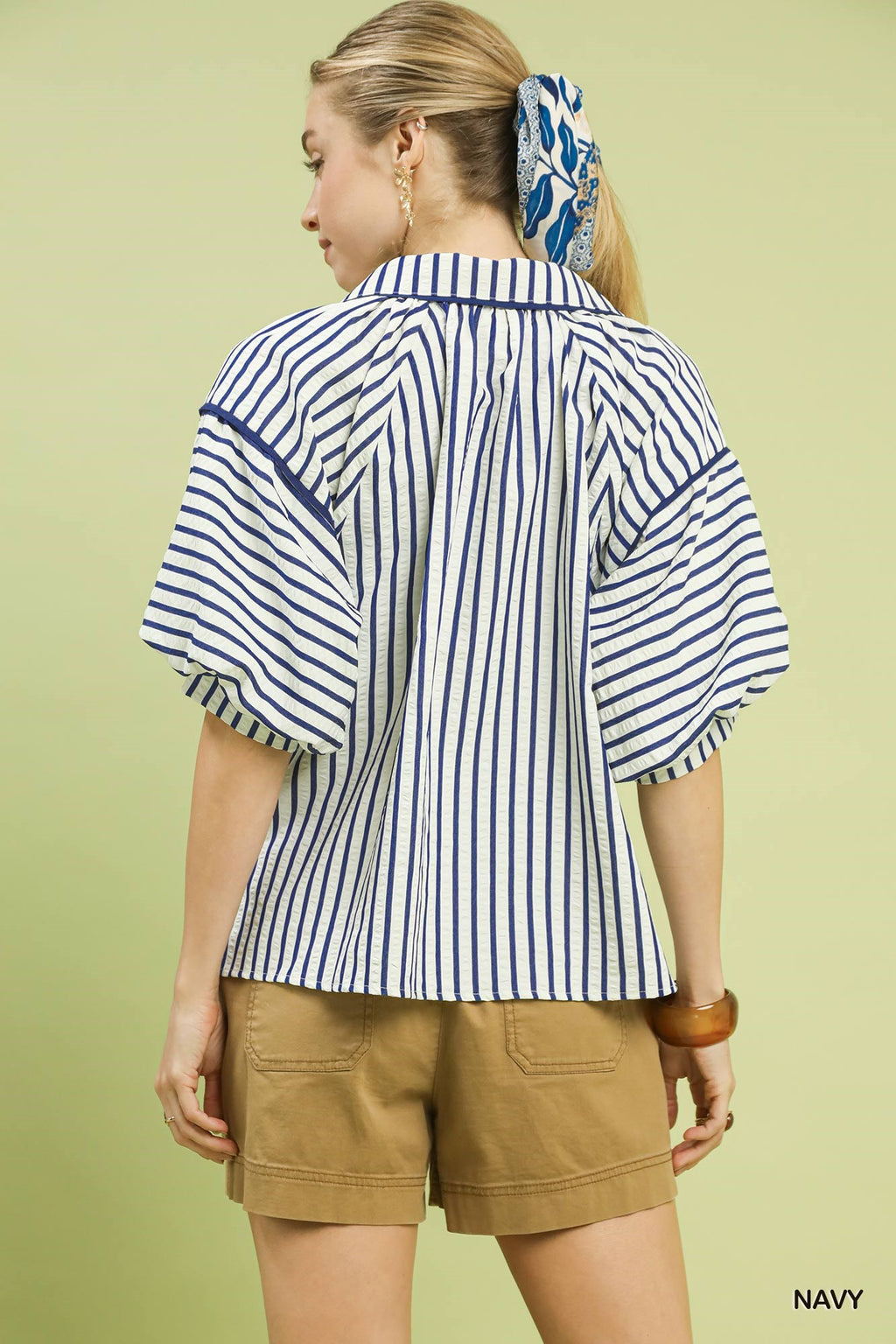 Chevron Stripe Collared Relaxed Top