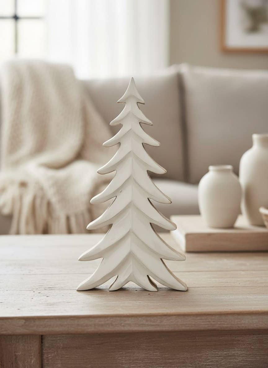 White Enamel Wooden Tree 10in