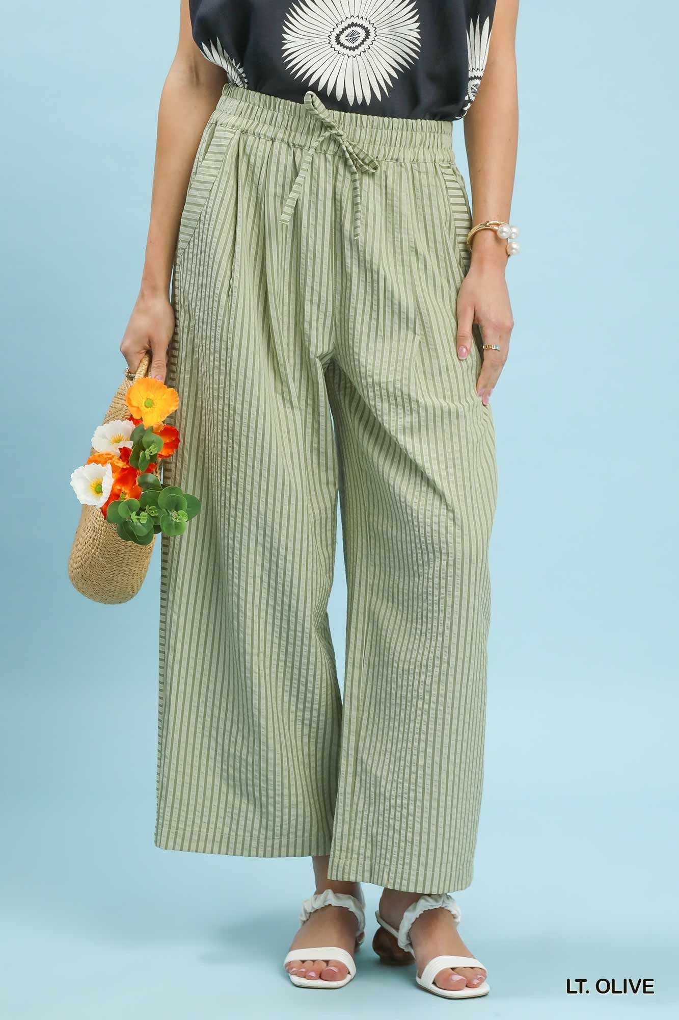 Striped Wide-Leg Pants: Lt. Olive