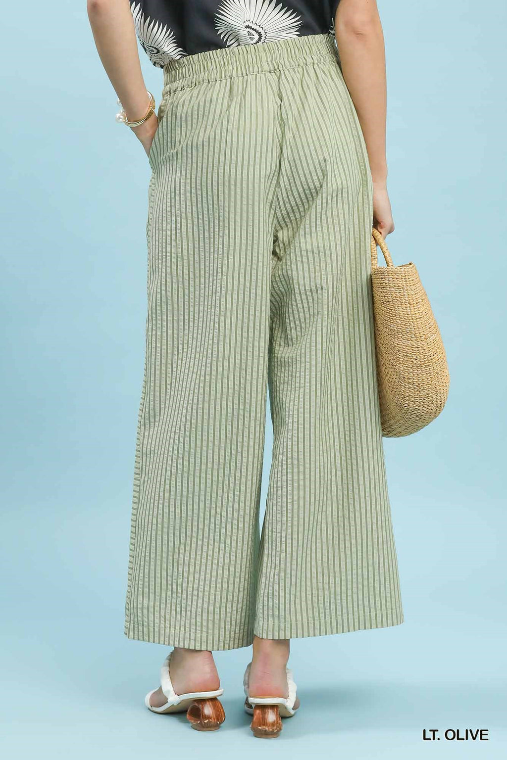 Striped Wide-Leg Pants: Lt. Olive