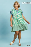 Mixed Stripe Flutter Sleeve Tiered Babydoll Dress