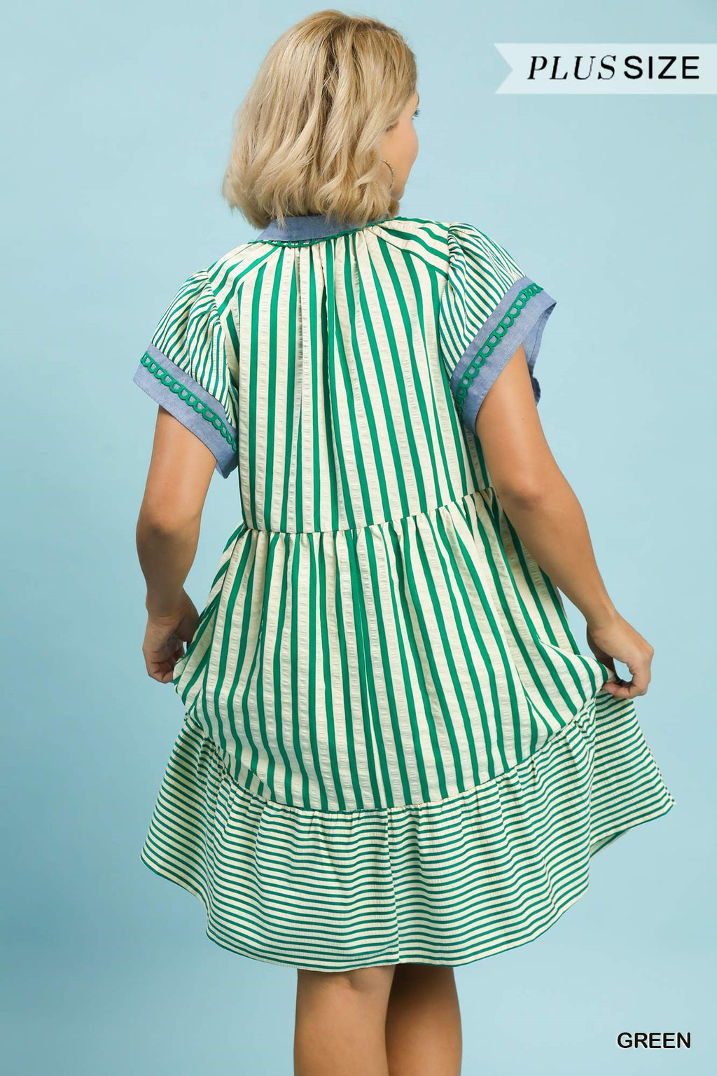 Mixed Stripe Flutter Sleeve Tiered Babydoll Dress
