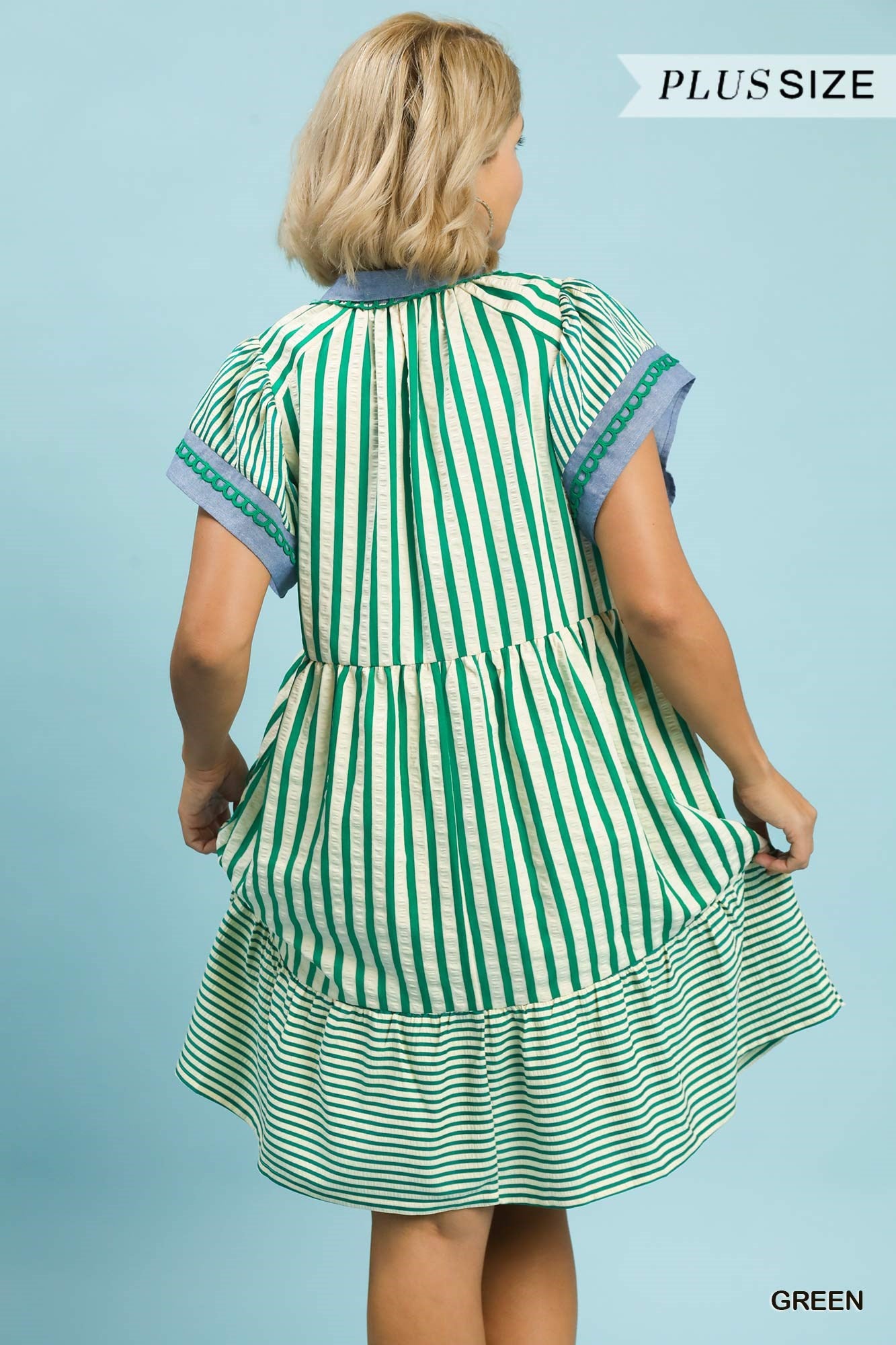 Mixed Stripe Flutter Sleeve Tiered Babydoll Dress