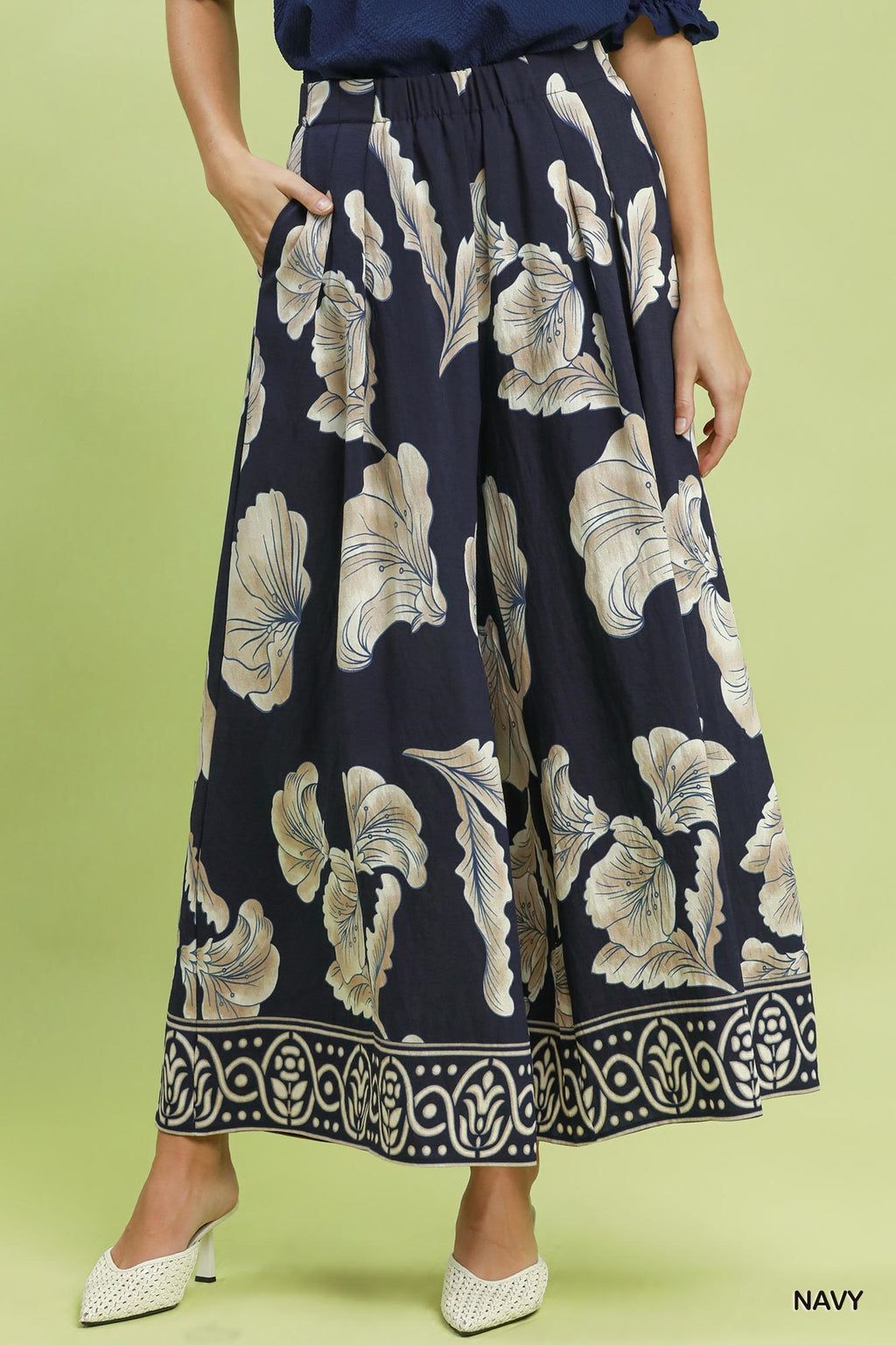 Botanical Print Wide Leg Pants