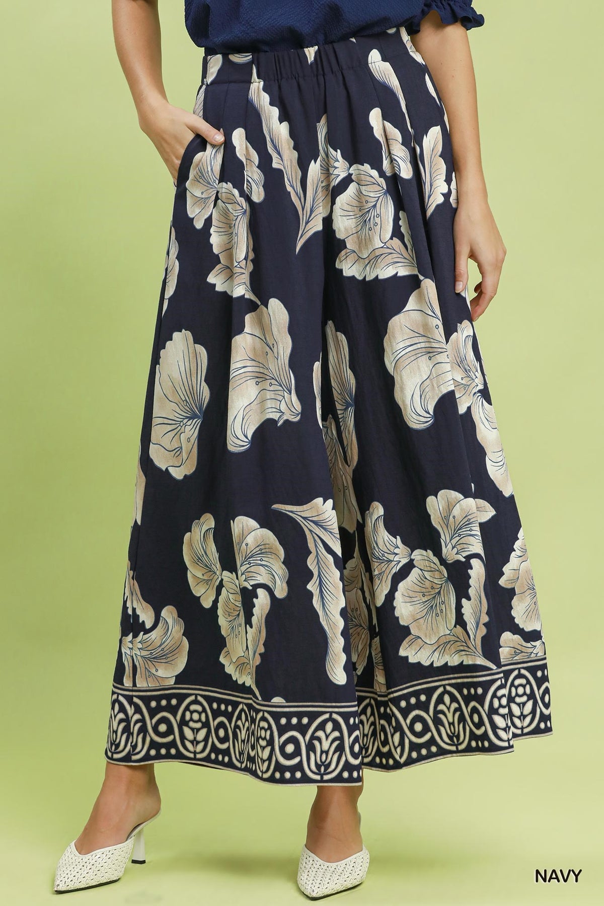 Botanical Print Wide Leg Pants