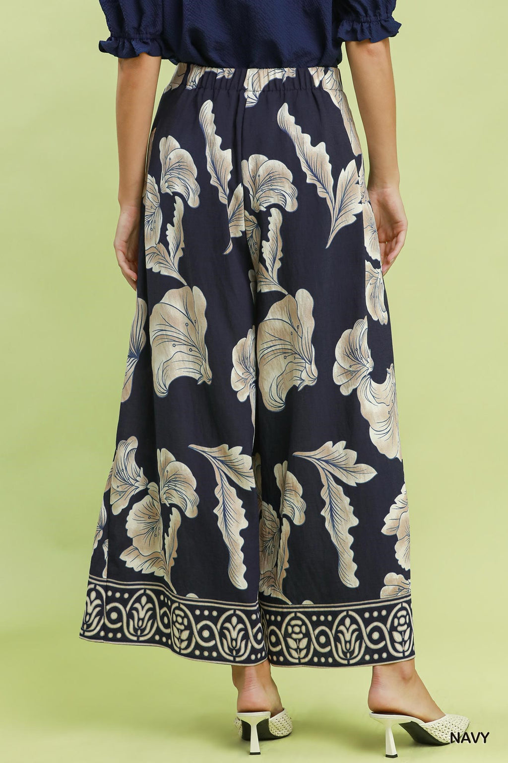 Botanical Print Wide Leg Pants