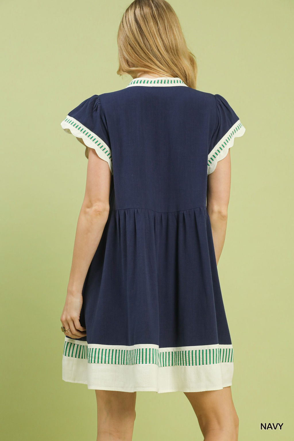 Linen Color Block Flutter Sleeve Dress