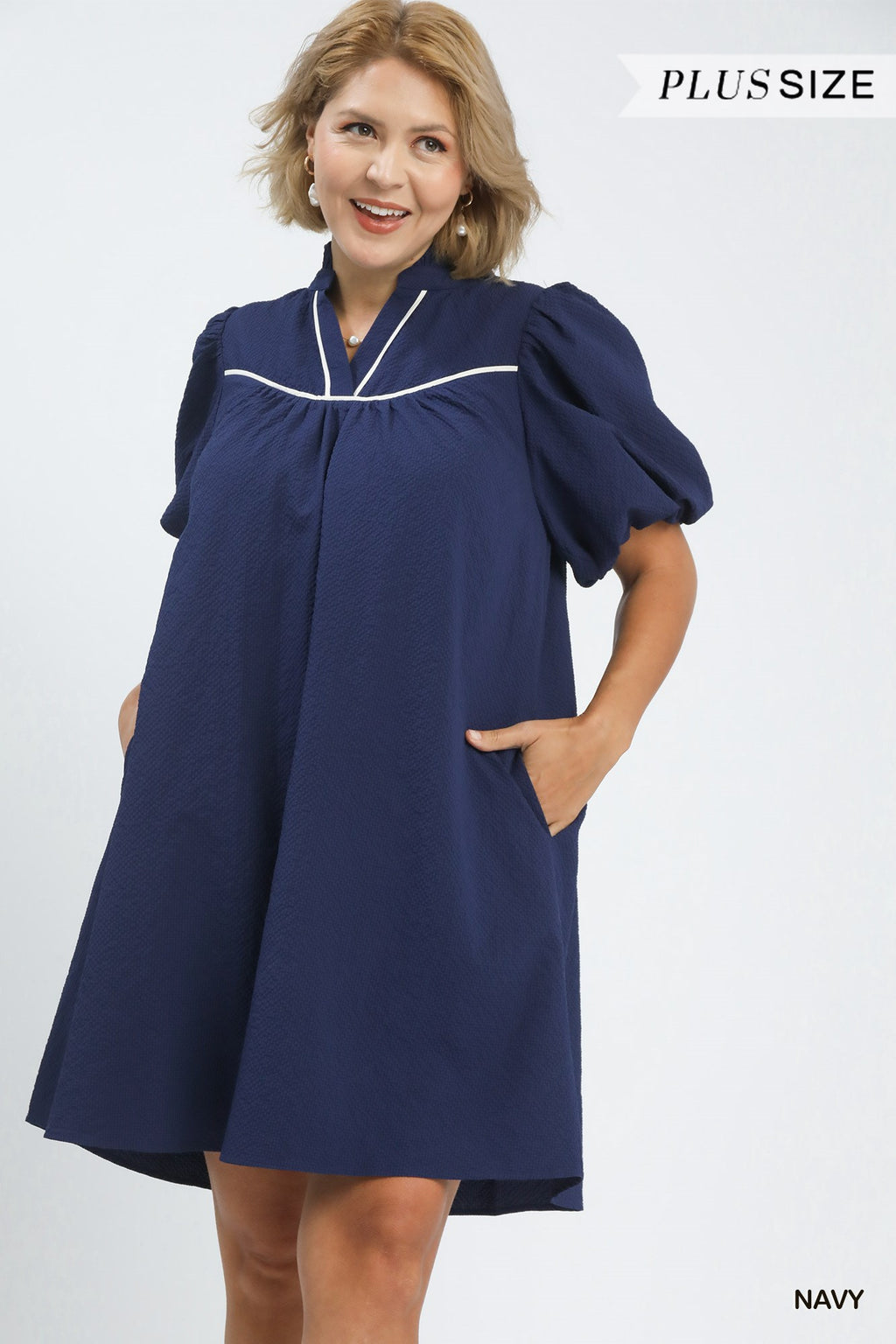 Seersucker Puff Sleeve Dress