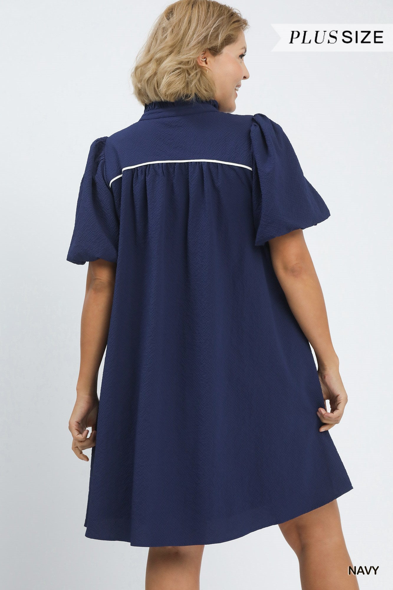 Seersucker Puff Sleeve Dress
