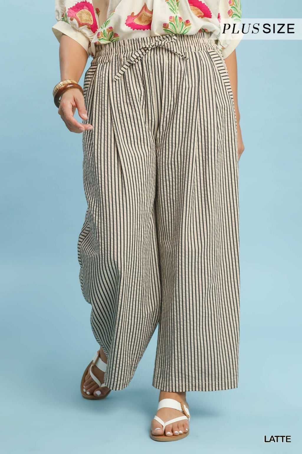 Striped Wide-Leg Pants: Latte
