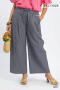 Striped Wide-Leg Pants: Navy