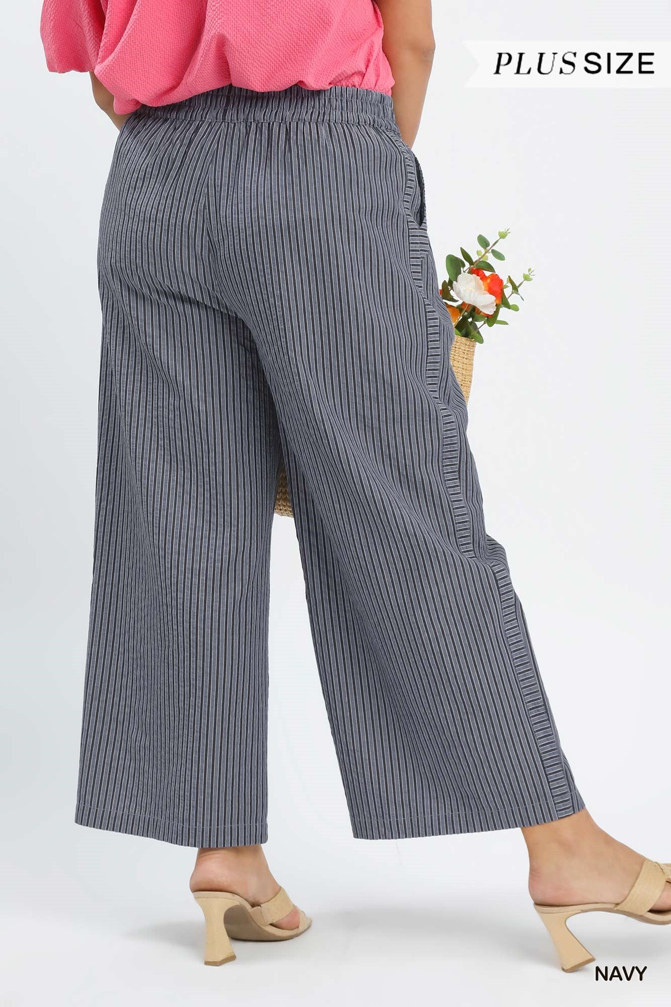 Striped Wide-Leg Pants: Navy