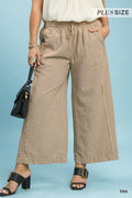 Linen Blend Striped Wide Leg Pants: Tan