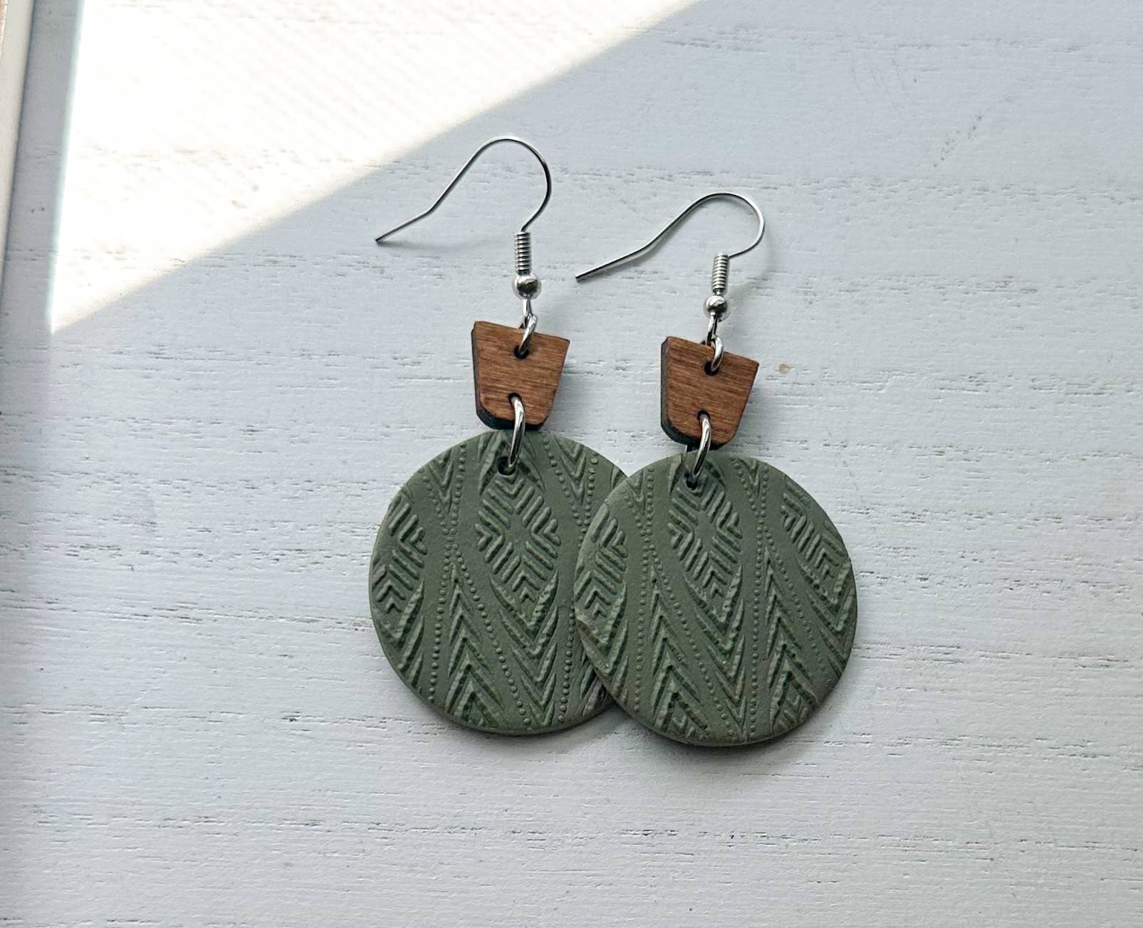 Polymer Clay Earrings - Everyday - Boho: Olive / Gold Plated