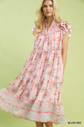 Boho Mint Mix Printed Tiered Midi Dress