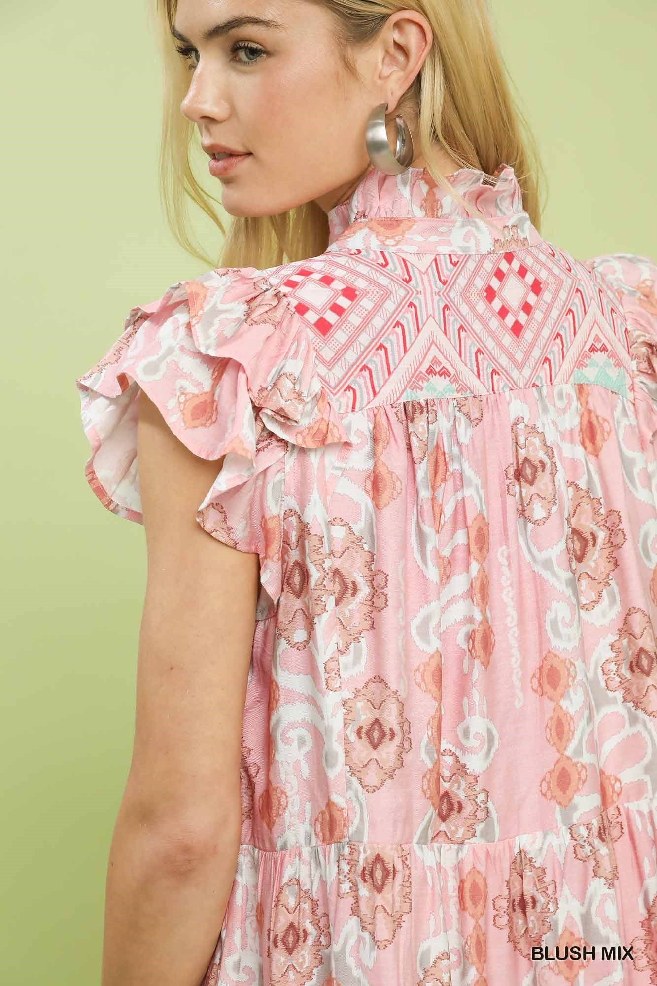 Boho Mint Mix Printed Tiered Midi Dress