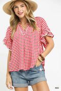 Gingham Ruffle Top: Red