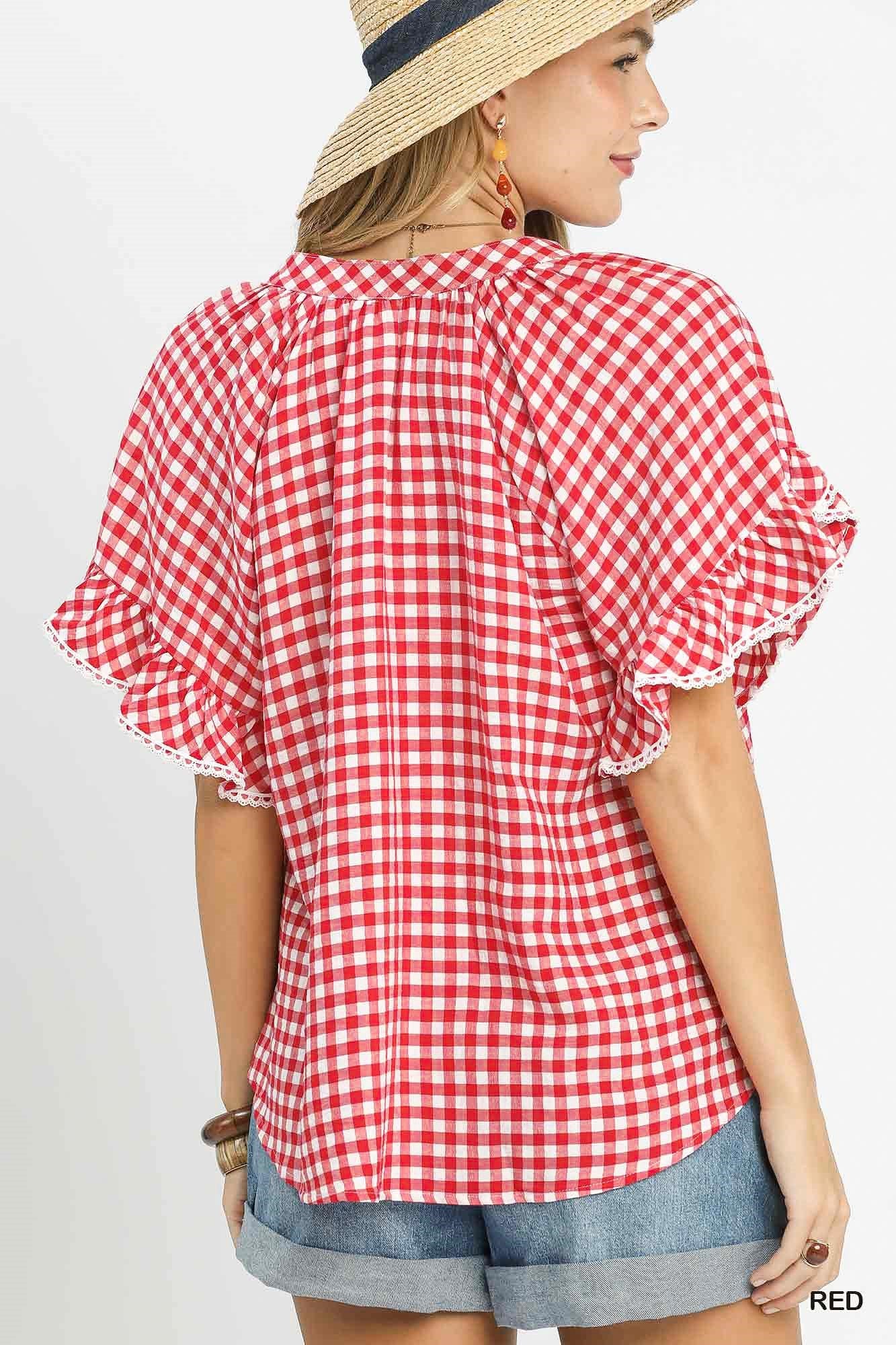 Gingham Ruffle Top: Red