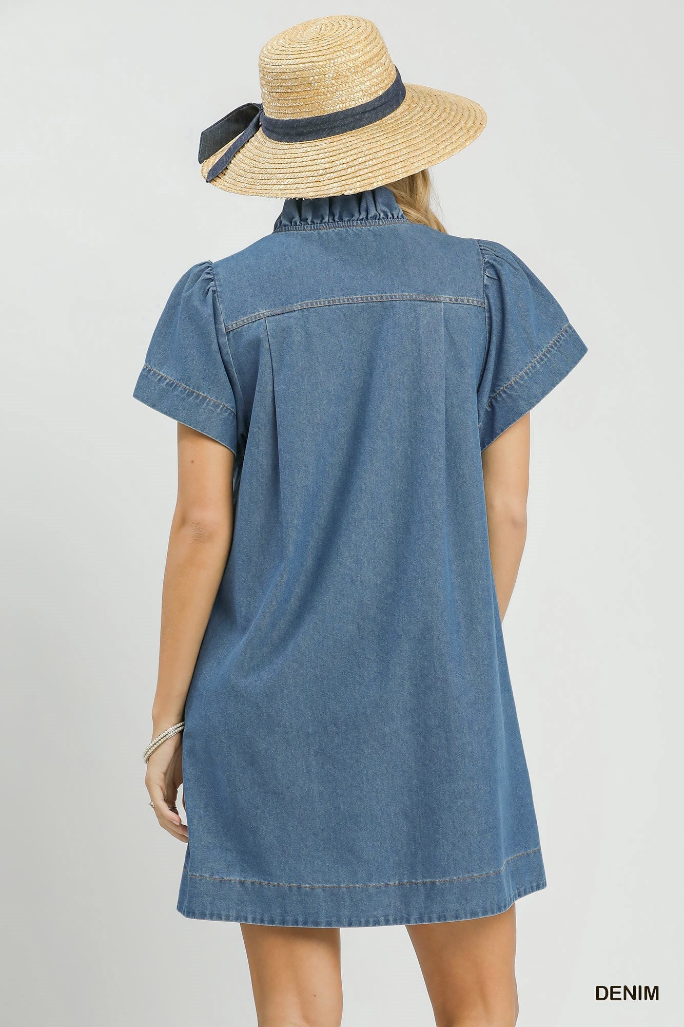 Denim Ruffle Collar Mini Dress