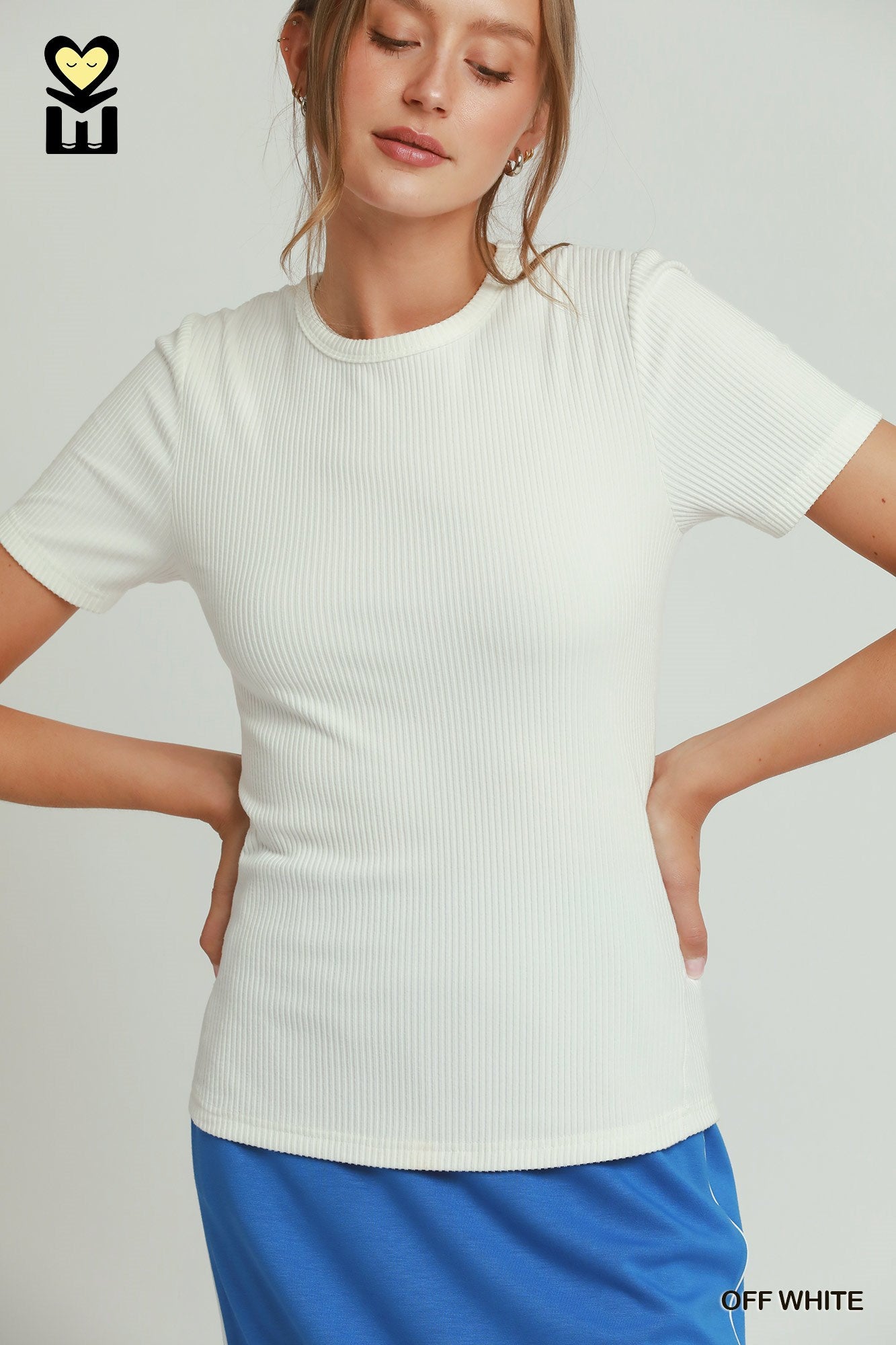 Brushed Rib Short Sleeve Top: Off White