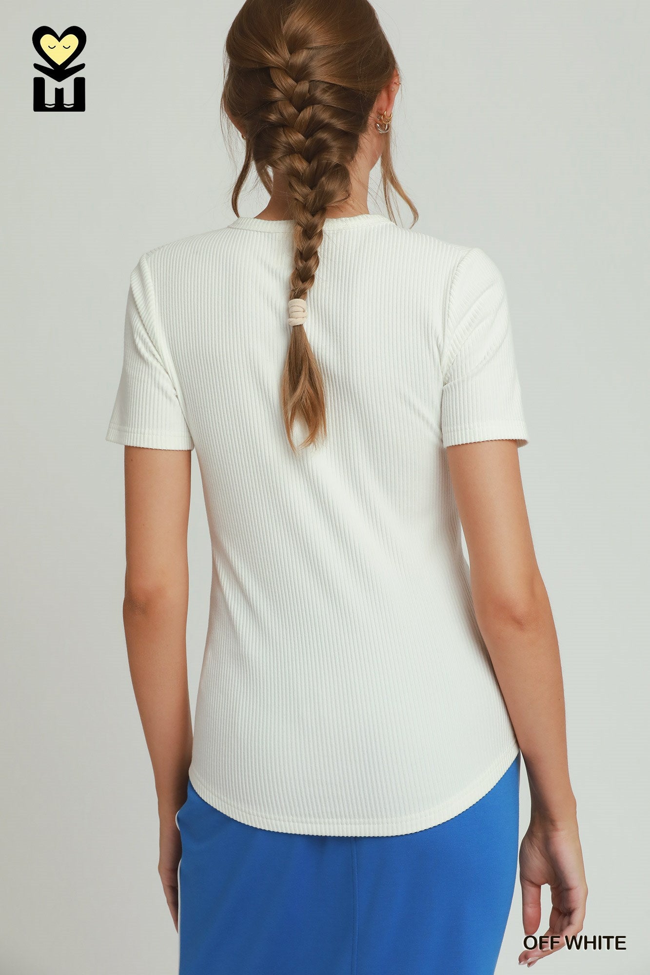 Brushed Rib Short Sleeve Top: Off White