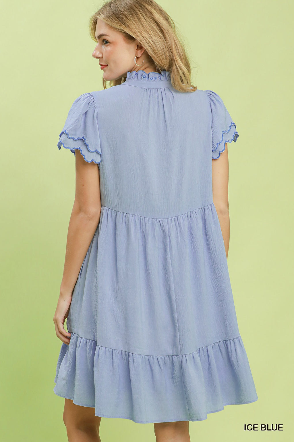 Scallop Flutter Sleeve Tiered Mini Dress