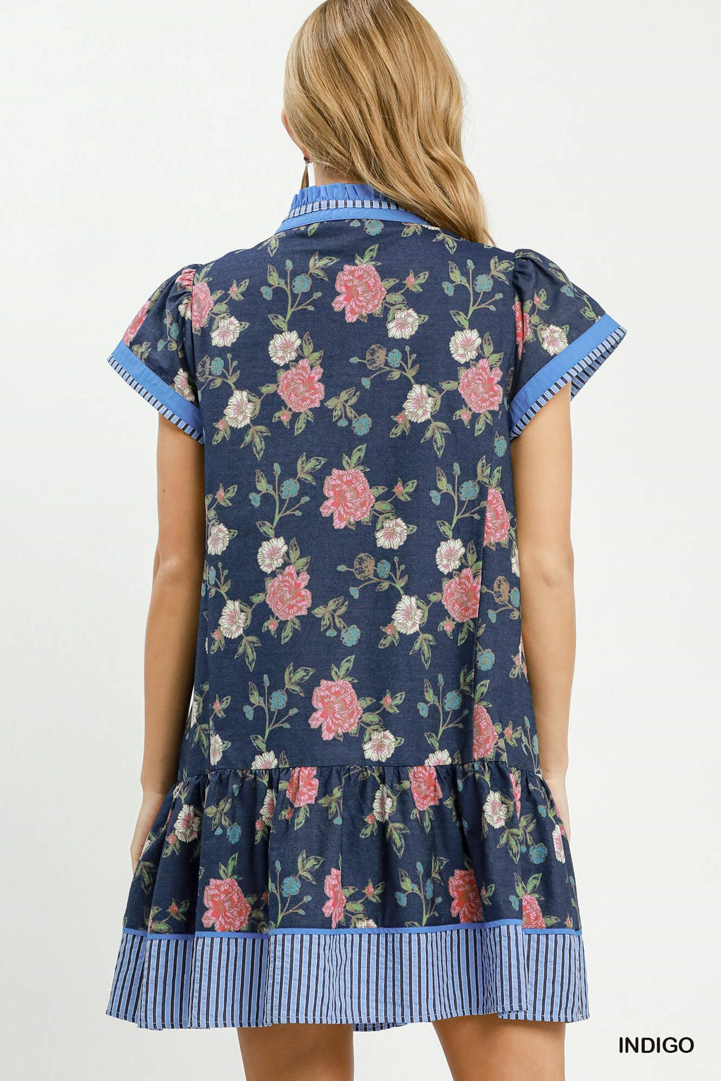 Floral Contrast Trim Ruffle Hem Mini Dress