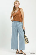 Chambray Scalloped Hem Pants - Lt Denim