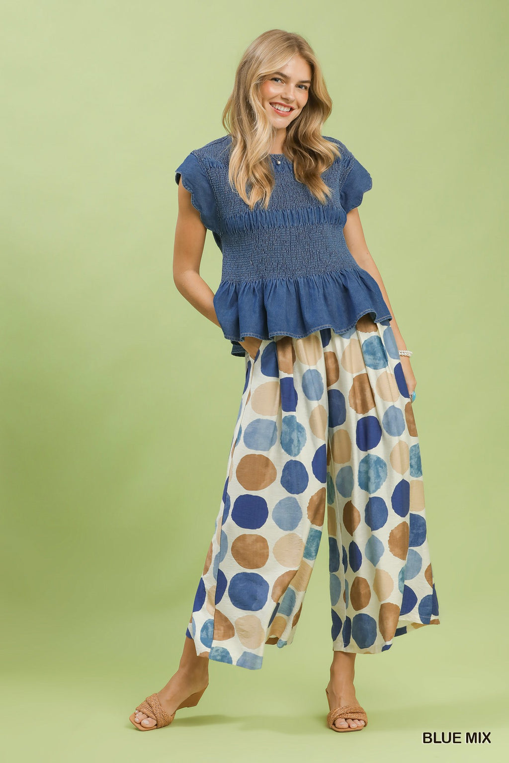 Dot Print Wide Leg Pants