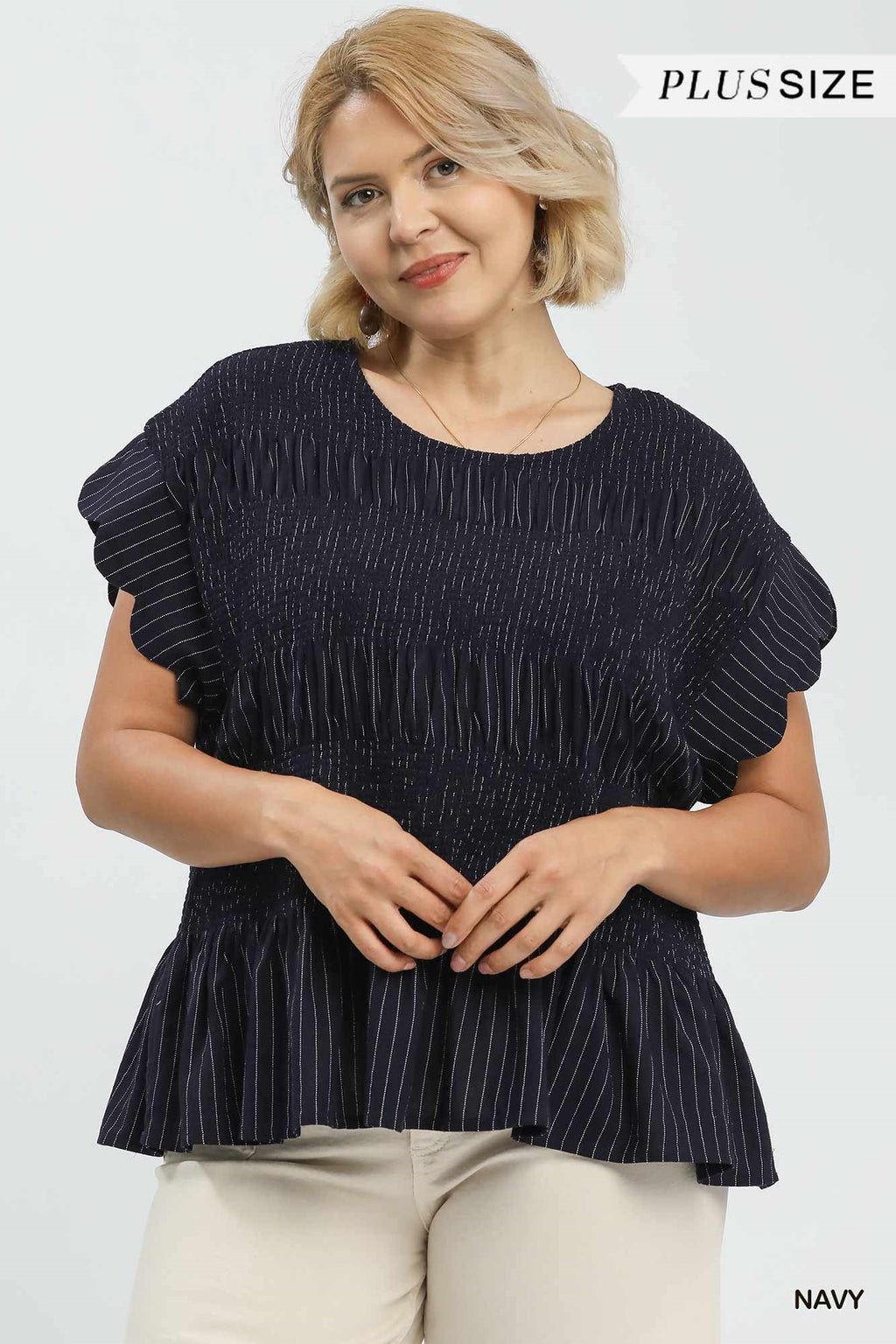 Pinstripe Smocked Peplum Top