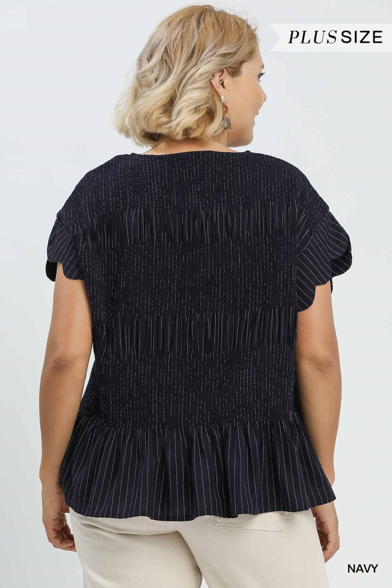 Pinstripe Smocked Peplum Top