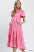 Textured Tiered Midi Dress: Peony