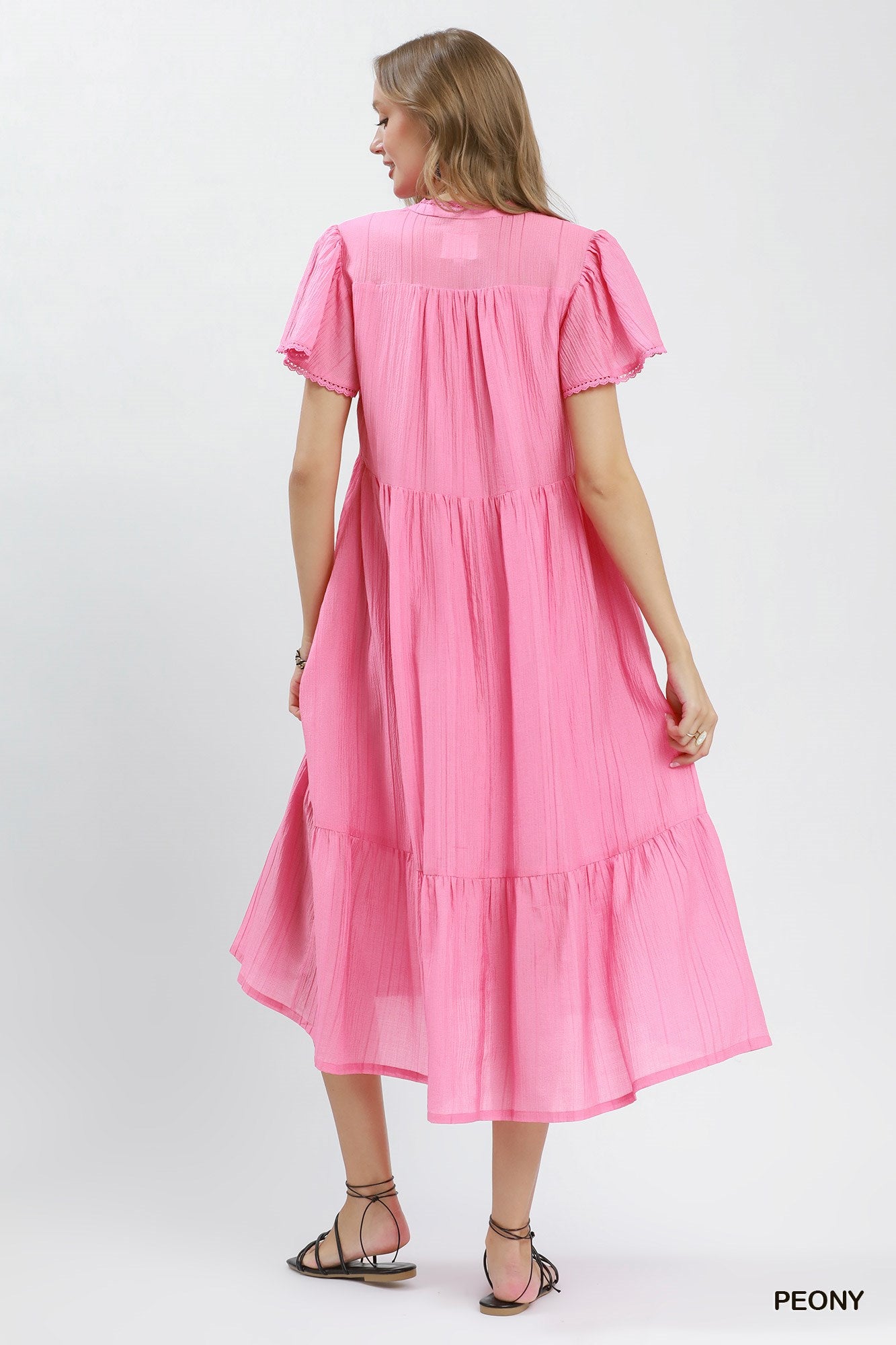 Textured Tiered Midi Dress: Peony