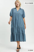 Denim Tiered Midi Dress