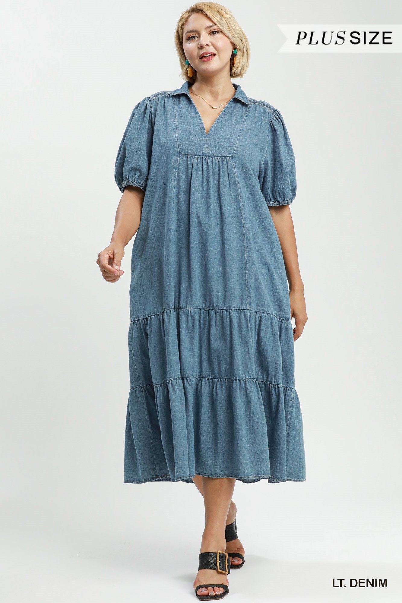 Denim Tiered Midi Dress