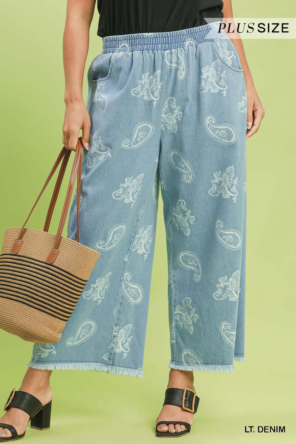 Denim Paisley Wide-Leg Pants: Lt. Denim