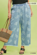 Denim Paisley Wide-Leg Pants: Lt. Denim