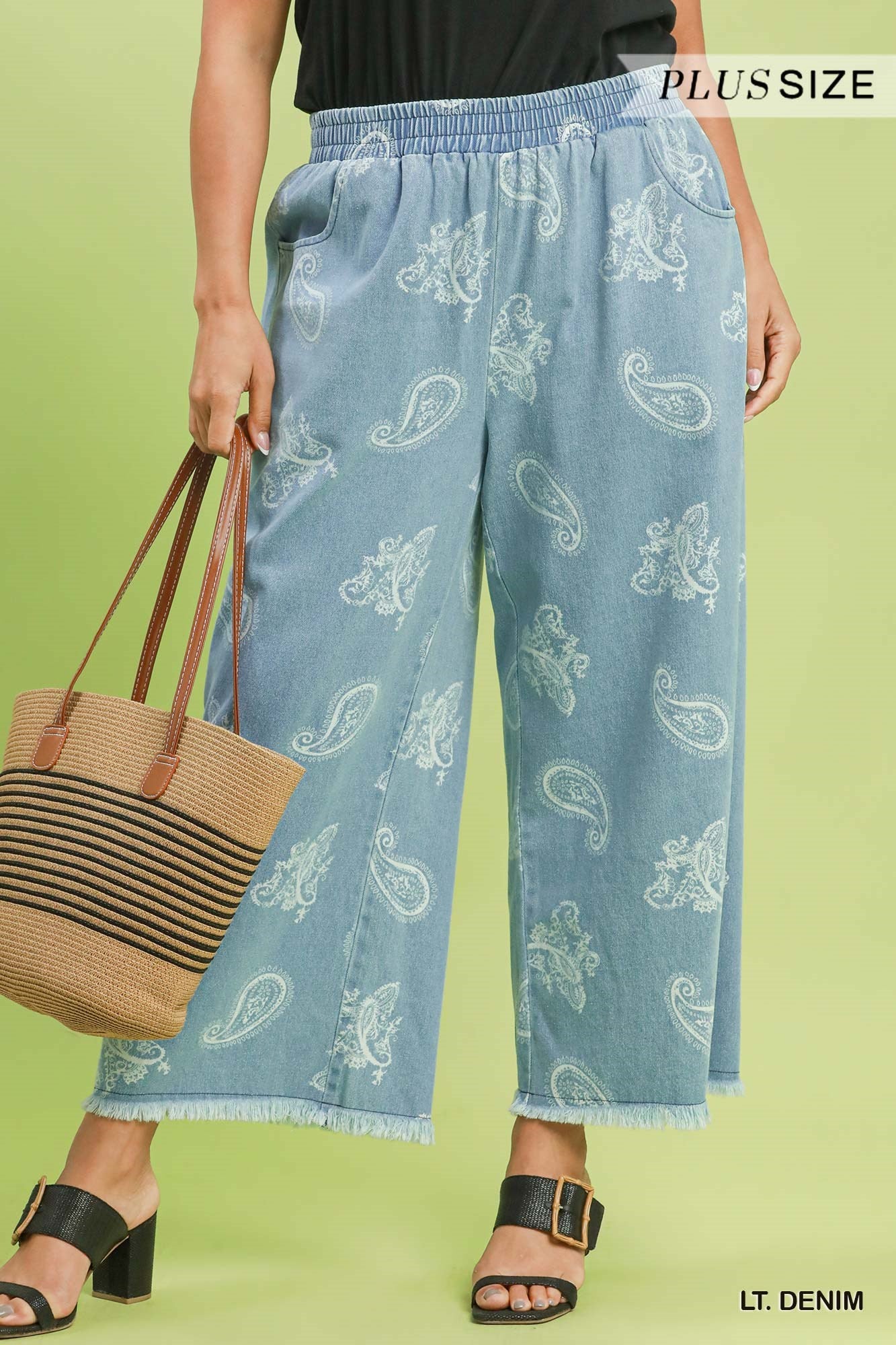 Denim Paisley Wide-Leg Pants: Lt. Denim