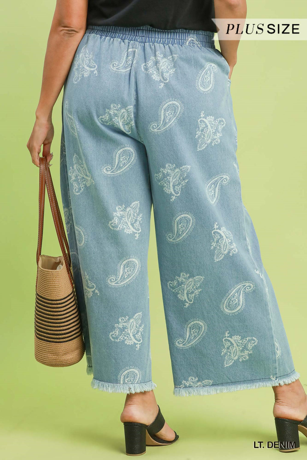 Denim Paisley Wide-Leg Pants: Lt. Denim